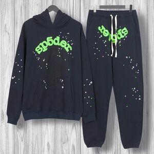 Navy Hoodie and Joggers Set with Green Print